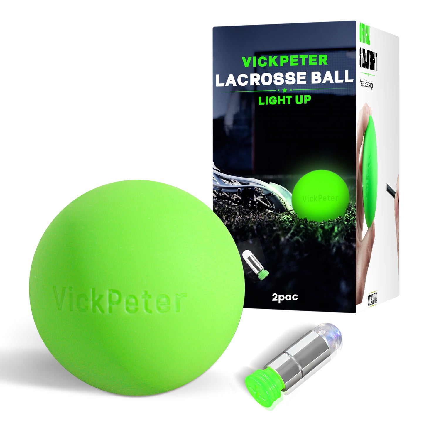 VICKPETER Lacrosse Ball Glow in The Dark Lacrosse Ball 2 Pack Light Up Lacrosse Balls Perfect Lacrosse Gifts for Boys,Girls Led Lacrosse Ball